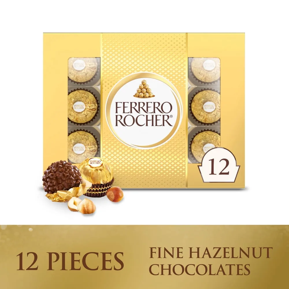Ferrero Rocher Hazelnut Milk Chocolates, 12 Count